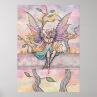 Sitting with Stars Fairy with Orange Tabby Art