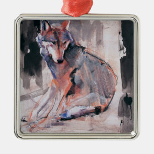 Sitting Wolf 2000 Metal Tree Decoration
