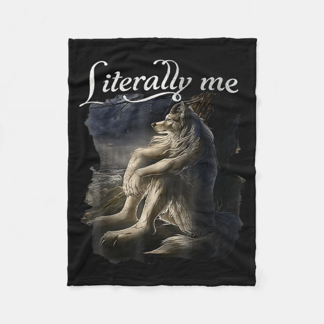 Sitting Wolf Literally Me Wolf Funny Dank Meme  Fleece Blanket (Front)