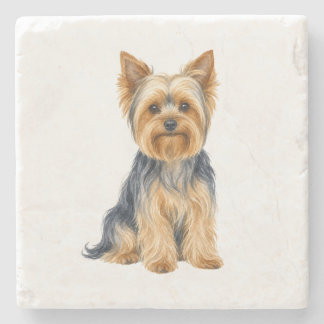 Sitting Yorkshire Terrier Natural Stone Coaster