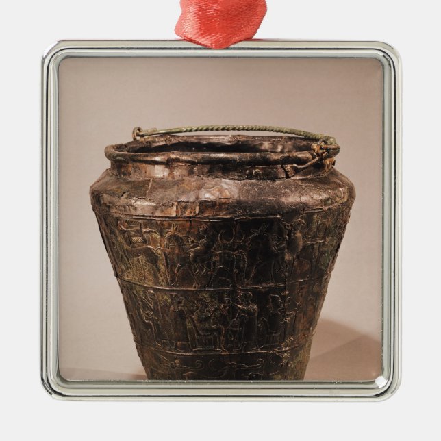 Situla with three repousse decorative bands metal tree decoration (Front)