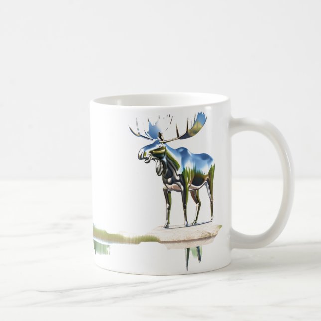 Siver Moose Statue Reflection  Coffee Mug (Right)