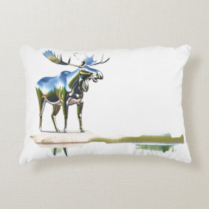 Siver Moose Statue Reflection Decorative Cushion