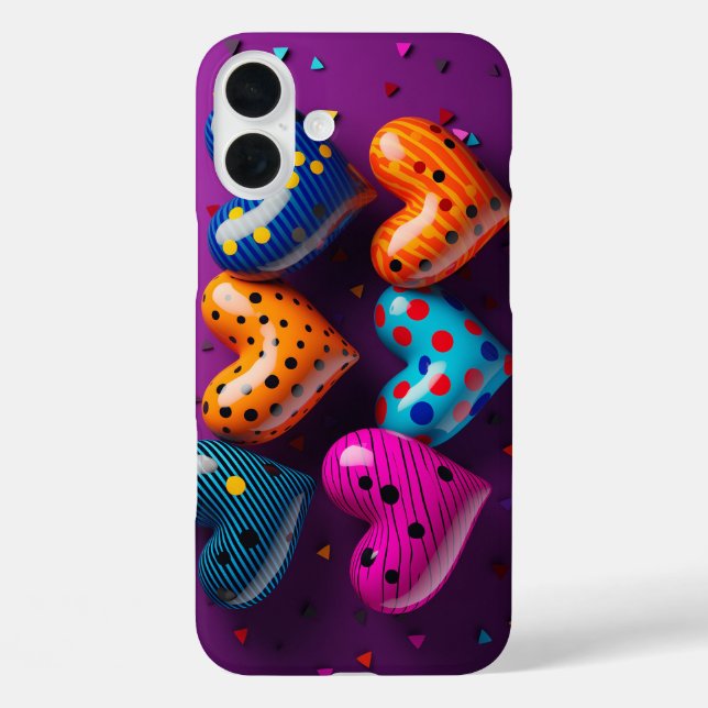 Six 3D hearts on purple background Case-Mate iPhone Case (Back)