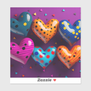 Six 3D hearts on purple background Vinyl Sticker