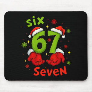 Six 6 7 Seven Christmas Humor Green Hand Festive G Mouse Mat