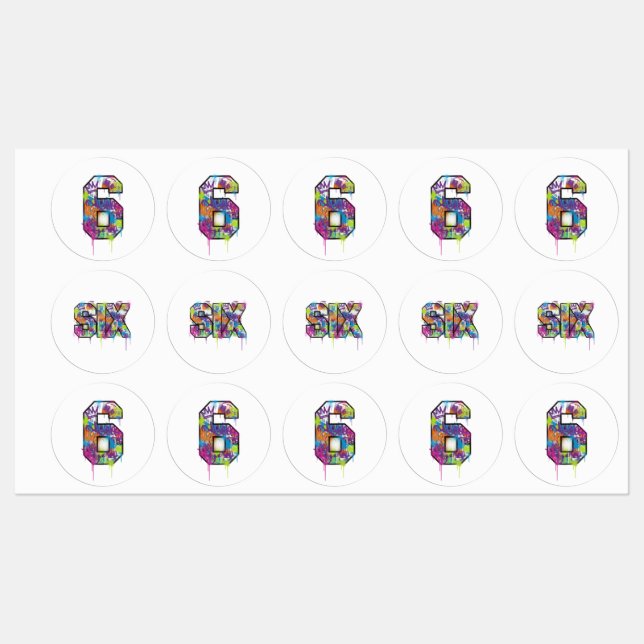 Six 6 Spray-Painted Colourful (Sheet)