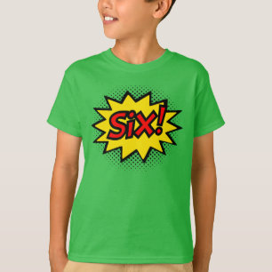 SIX! 6th Birthday Gift Superhero Logo T-Shirt