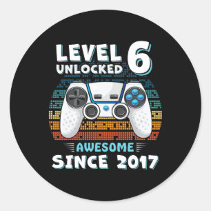 Six 6yr Bday Son Boy Funny Gamer 6th 6 Year Old Bi Classic Round Sticker
