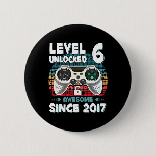 Six 6yr Bday Son Boy Funny Gamer 6th 6 Year Old Bi Cm Round Badge