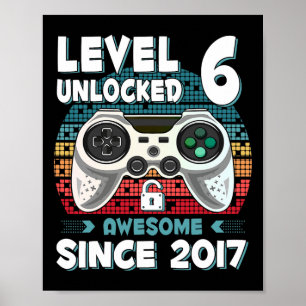 Six 6yr Bday Son Boy Funny Gamer 6th 6 Year Old Bi Poster