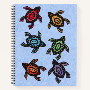 Six Abstract Turtles Brightly Coloured Shells Blue Notebook