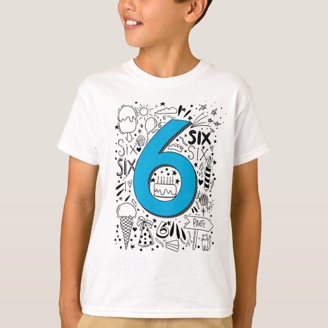 Six age 6th Blue  birthday card T-Shirt (Front)