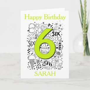 Six age 6th green birthday card