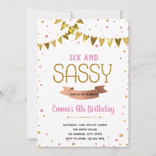 Six and sassy birthday theme invitation (Front)