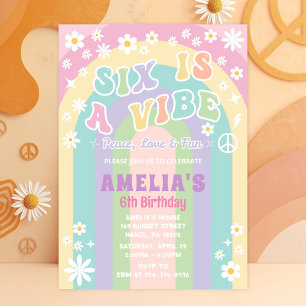 Six Birthday Invite   Groovy Girl Party Invitation