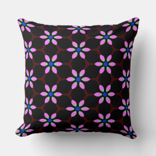 Six Bright Pink Petals Flower dotted Green Cushion