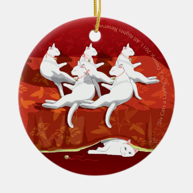 Six Cats a-Laying... Christmas Tree Ceramic Tree Decoration (Front)