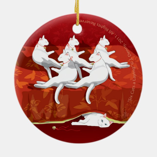 Six Cats a-Laying... double sided Ceramic Tree Decoration (Back)