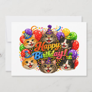 Six Cats Wishing You a Happy Birthday with Joy Holiday Card