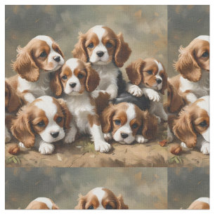 Six Cavalier Spaniel Puppies, Fabric
