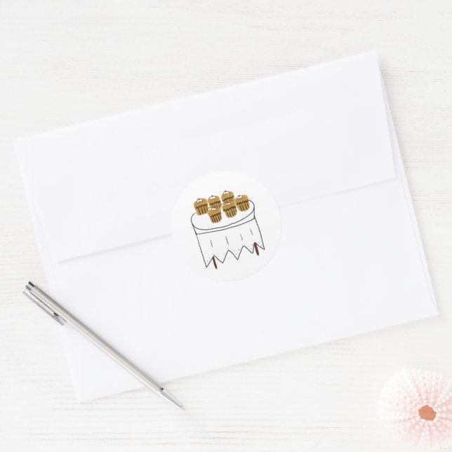 Six Cherry Cupcakes Hand Drawn Dessert Classic Round Sticker (Envelope)