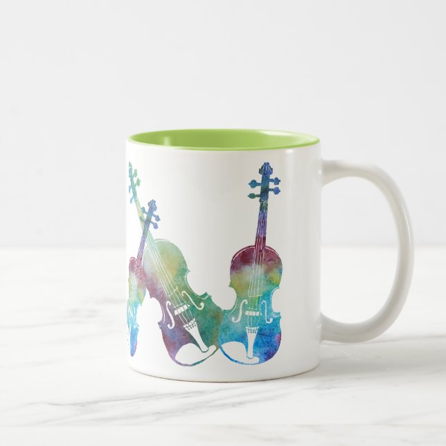 Six Colorwash Violins Two-Tone Coffee Mug (Right)