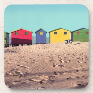 Six Colourful Beach Hut Cape Town, South Africa Coaster