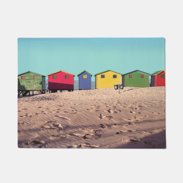 Six Colourful Beach Hut | Cape Town, South Africa Doormat (Front)