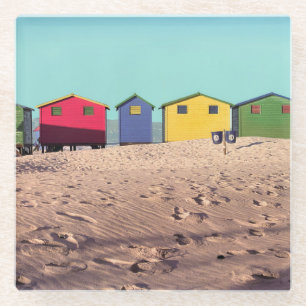 Six Colourful Beach Hut Cape Town, South Africa Glass Coaster