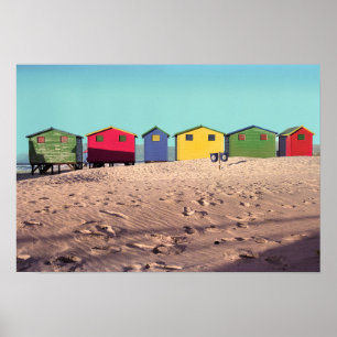 Six Colourful Beach Hut   Cape Town, South Africa Poster