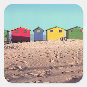 Six Colourful Beach Hut   Cape Town, South Africa Square Sticker
