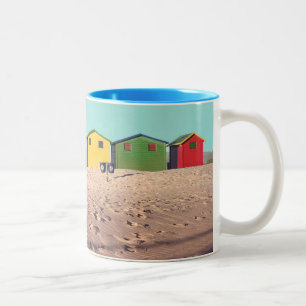 Six Colourful Beach Hut Cape Town, South Africa Two-Tone Coffee Mug