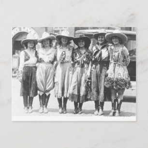 Six cowgirls at Cheyenne Frontier Days. Postcard
