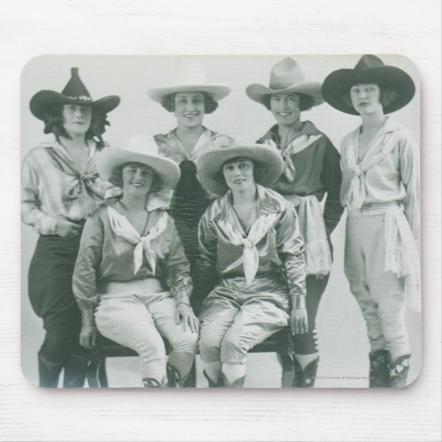 Six cowgirls in hats and sashes. mouse mat (Front)