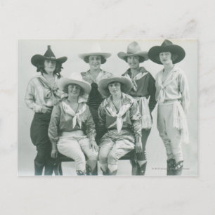 Six cowgirls in hats and sashes. postcard
