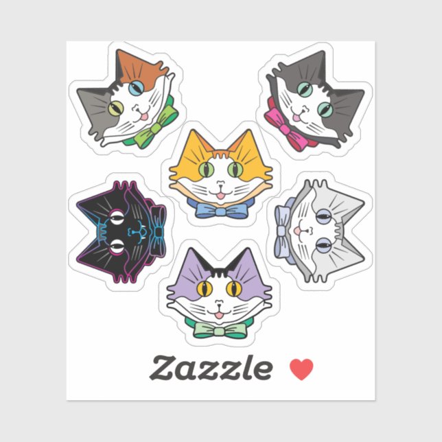 Six Cute Mini Multi Colour Cat Face Kiss-Cut Sheet (Sheet)