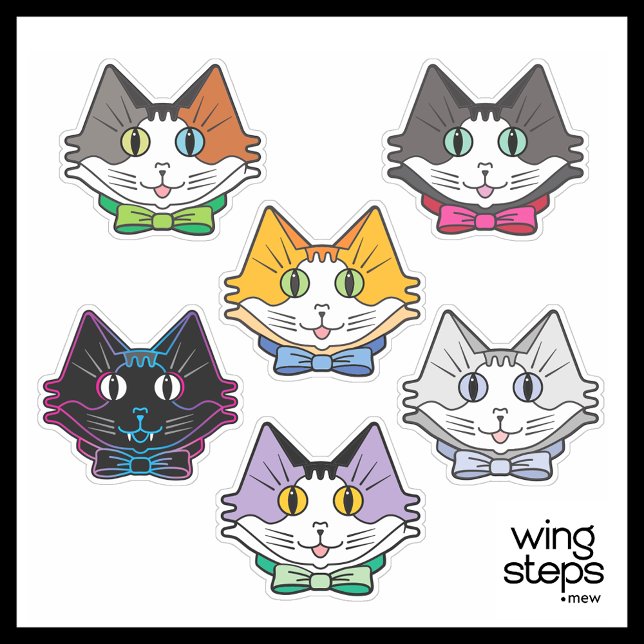 Six Cute Multi Colour Cat Face Kiss-Cut Sheet (Creator Uploaded)