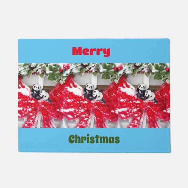 Six Darling Pandas at Christmas  Doormat (Front)