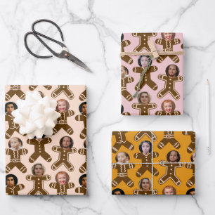 Six Face Gingerbread People Holiday Wrapping Paper Sheet