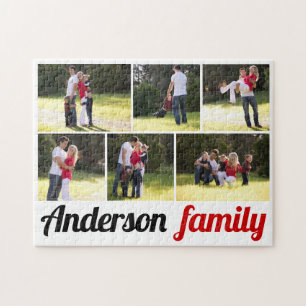 Six family photos and family name photo collage jigsaw puzzle