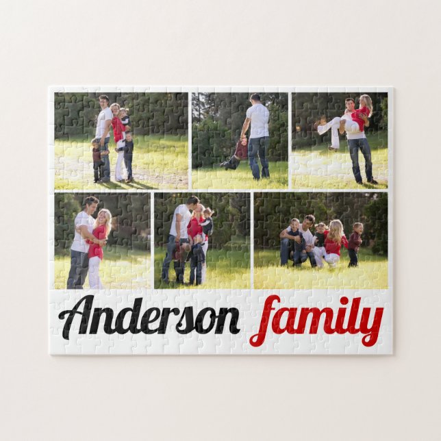 Six family photos and family name photo collage jigsaw puzzle (Horizontal)