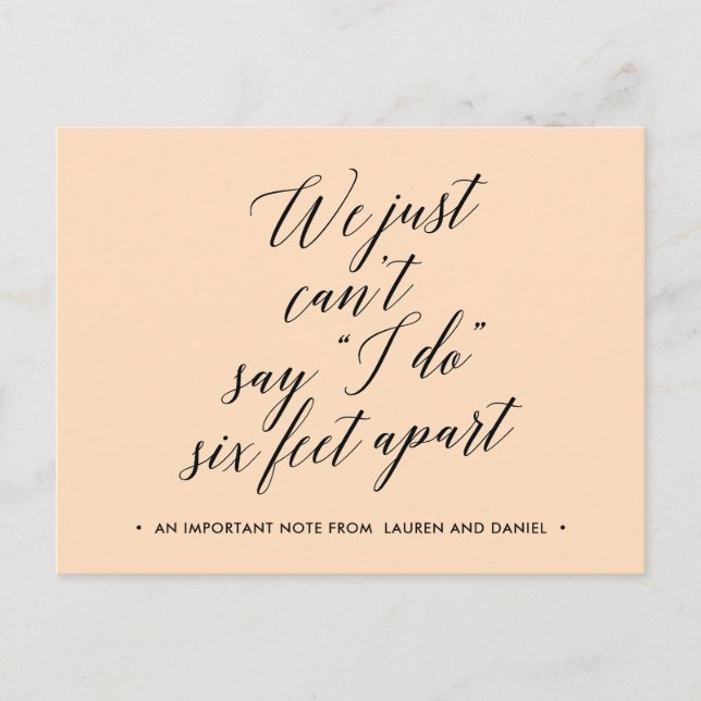 Six Feet Apart Change of Plans Postponed Cancelled Announcement Postcard (Front)