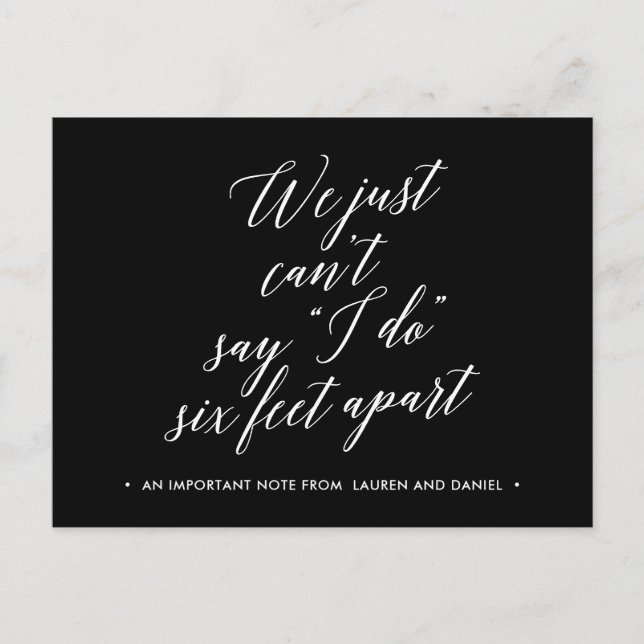 Six Feet Apart Change of Plans Postponed Cancelled Announcement Postcard (Front)