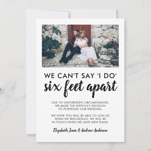 Six Feet Apart Postponed Change Date Photo Wedding Announcement (Front)