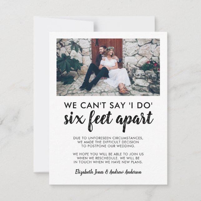 Six Feet Apart Postponed Change Date Photo Wedding Announcement (Front)