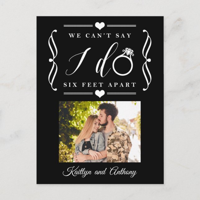 Six Feet Apart Wedding Postponement Change of Date Announcement Postcard (Front)