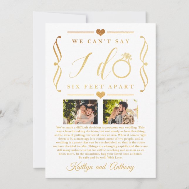 Six Feet Apart Wedding Postponement Change of Date Save The Date (Front)