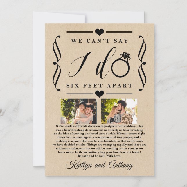 Six Feet Apart Wedding Postponement Change of Date Save The Date (Front)