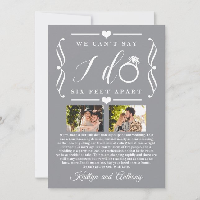 Six Feet Apart Wedding Postponement Change of Date Save The Date (Front)